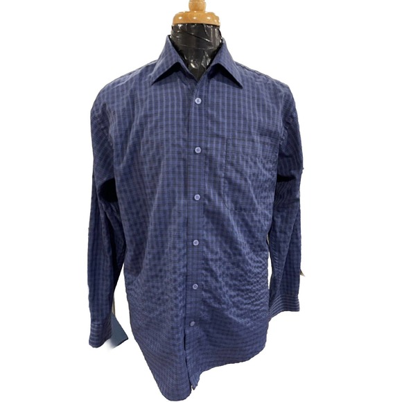 Oleg Cassini Mens Silk Cotton Button Down Shirt Size L Blue Plaid - Picture 1 of 7